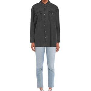 Wrangler Pearl Snap Button Jean Shirt Women Small Long Sleeve Pockets Logo NWT